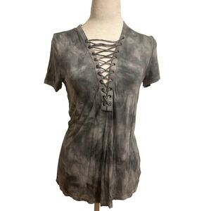 American Eagle Soft & Sexy XS Gray tie dye laced t shirt boho Y2K grunge goth